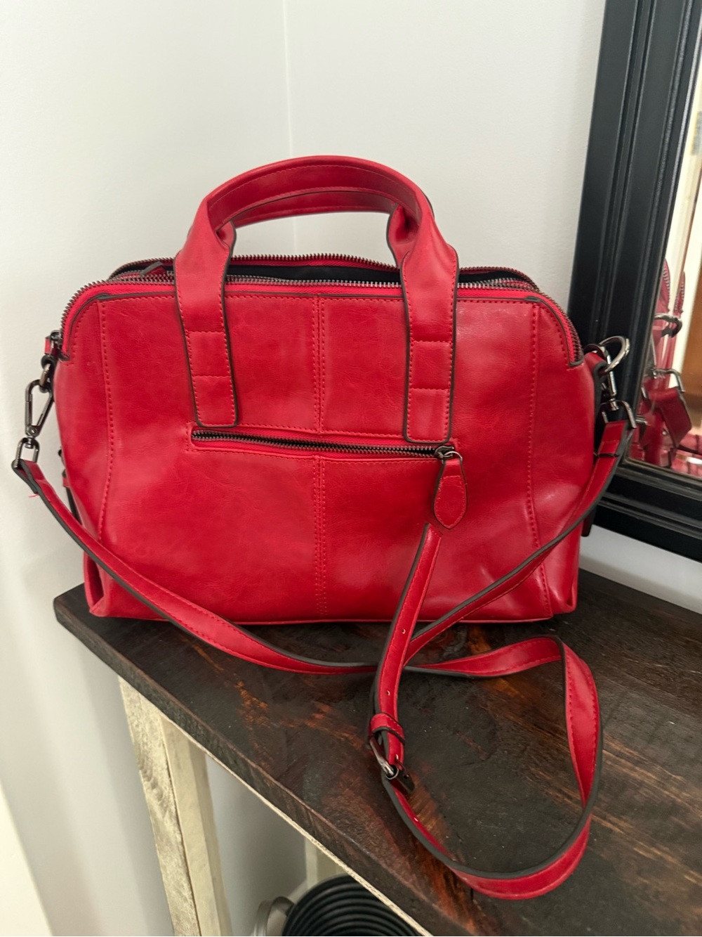 Red Women’s Leather Satchel Bag - Classic Carryall